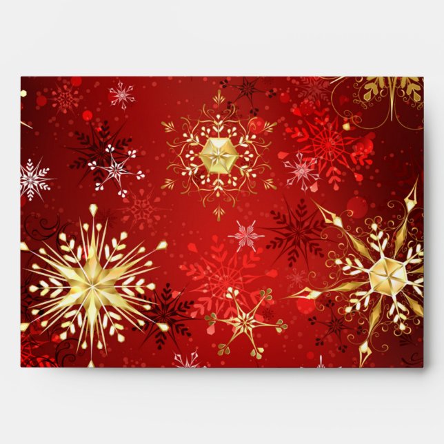 Christmas Golden Snowflakes on Red Background Envelope (Front)