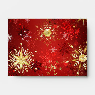 Christmas Golden Snowflakes on Red Background Envelope
