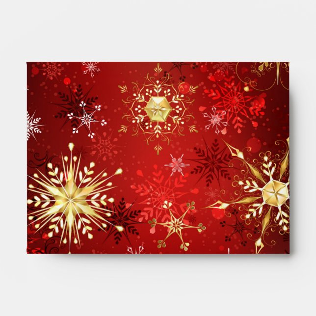 Christmas Golden Snowflakes on Red Background Envelope (Front)