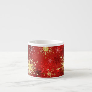 Christmas Golden Snowflakes on Red Background Espresso Cup