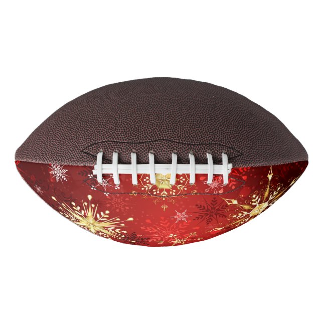 Christmas Golden Snowflakes on Red Background Football (Front)