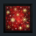 Christmas Golden Snowflakes on Red Background Gift Box<br><div class="desc">Red Christmas background with gold and white jewellery snowflakes. Golden snowflakes.</div>