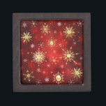 Christmas Golden Snowflakes on Red Background Gift Box<br><div class="desc">Red Christmas background with gold and white jewelry snowflakes. Golden snowflakes.</div>