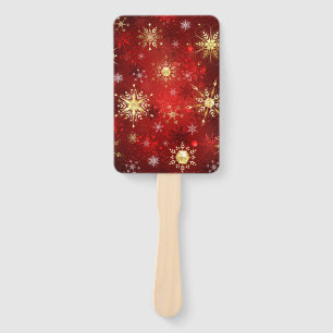 Christmas Golden Snowflakes on Red Background Hand Fan