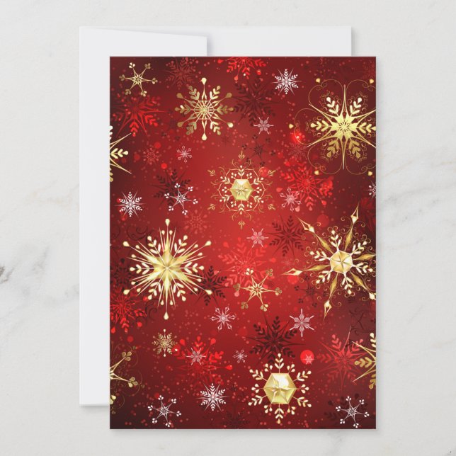 Christmas Golden Snowflakes on Red Background Invitation (Front)
