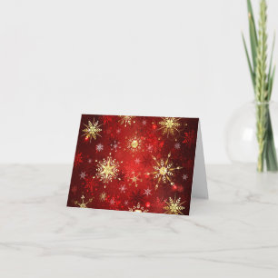 Christmas Golden Snowflakes on Red Background Invitation