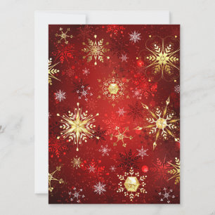 Christmas Golden Snowflakes on Red Background Invitation