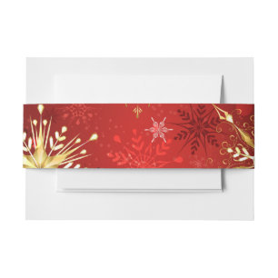 Christmas Golden Snowflakes on Red Background Invitation Belly Band