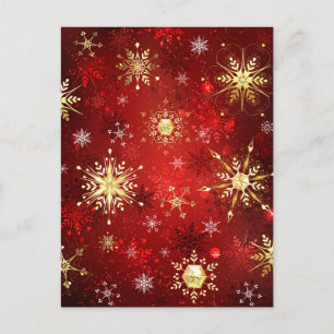 Christmas Golden Snowflakes on Red Background Invitation Postcard