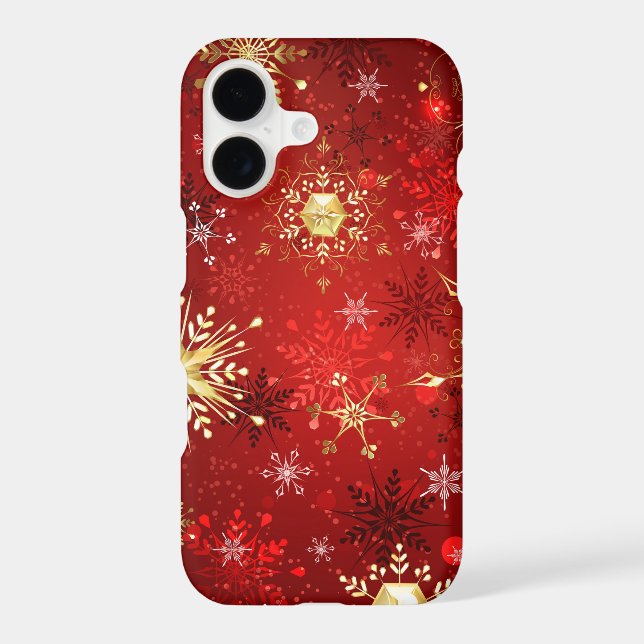 Christmas Golden Snowflakes on Red Background iPhone Case (Back)