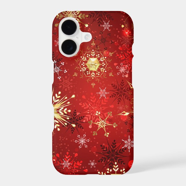 Christmas Golden Snowflakes on Red Background iPhone Case (Back)