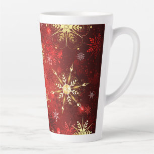Christmas Golden Snowflakes on Red Background Latte Mug