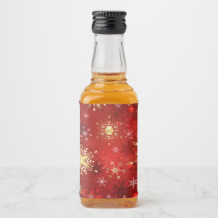 Christmas Golden Snowflakes on Red Background Liquor Bottle Label