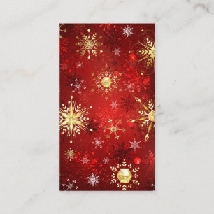 Christmas Golden Snowflakes on Red Background Loyalty Card
