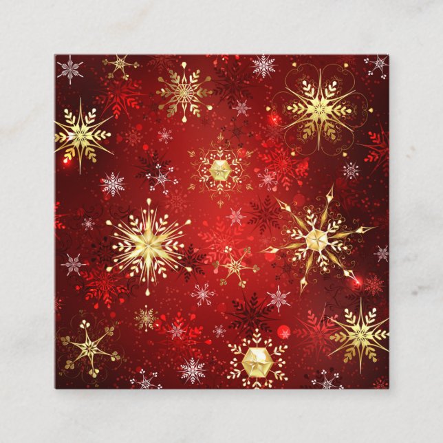Christmas Golden Snowflakes on Red Background Loyalty Card (Front)