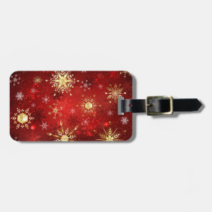 Christmas Golden Snowflakes on Red Background Luggage Tag