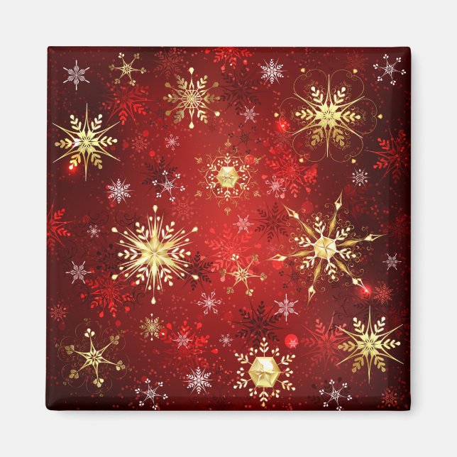 Christmas Golden Snowflakes on Red Background Magnet (Front)