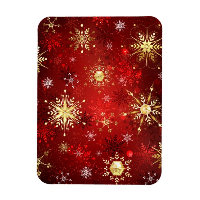 Christmas Golden Snowflakes on Red Background Magnet (Vertical)