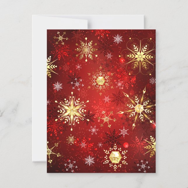 Christmas Golden Snowflakes on Red Background Magnetic Invitation (Front)