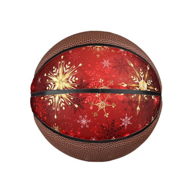 Christmas Golden Snowflakes on Red Background Mini Basketball (Front)