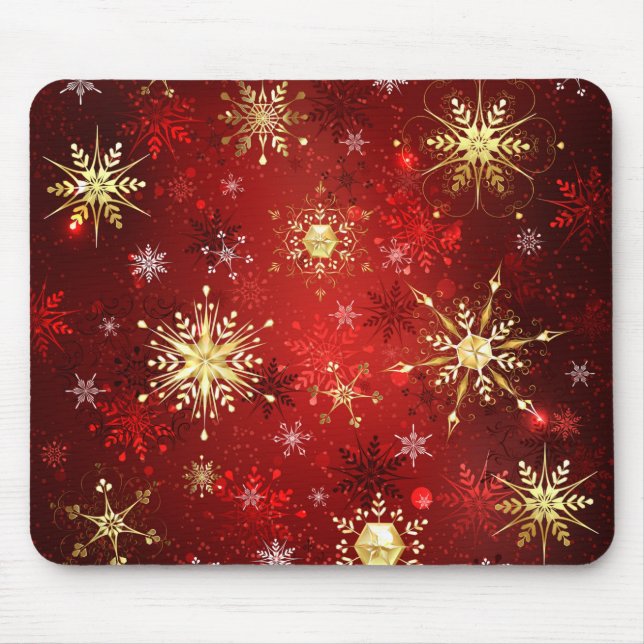 Christmas Golden Snowflakes on Red Background Mouse Pad (Front)