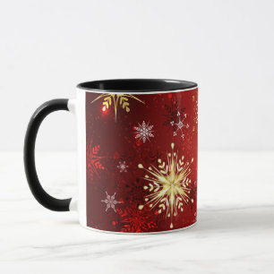 Christmas Golden Snowflakes on Red Background Mug