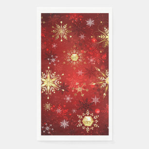 Christmas Golden Snowflakes on Red Background Napkin