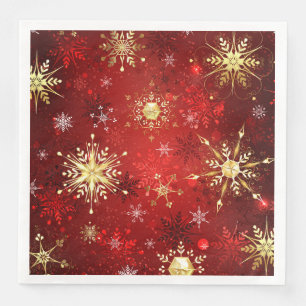 Christmas Golden Snowflakes on Red Background Napkin