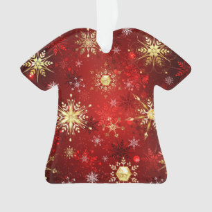 Christmas Golden Snowflakes on Red Background Ornament