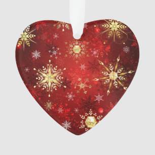 Christmas Golden Snowflakes on Red Background Ornament