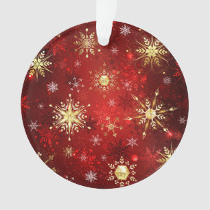 Christmas Golden Snowflakes on Red Background Ornament