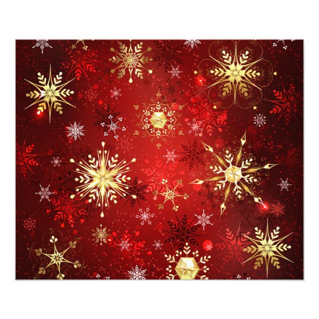 Christmas Golden Snowflakes on Red Background Photo Print (Front)
