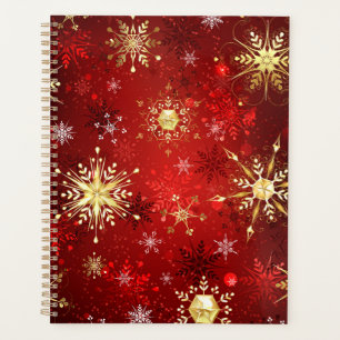 Christmas Golden Snowflakes on Red Background Planner