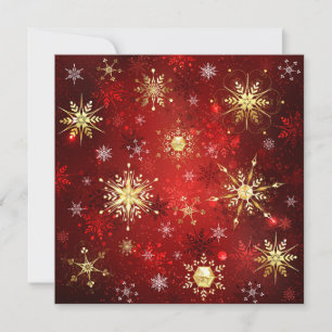 Christmas Golden Snowflakes on Red Background Save The Date