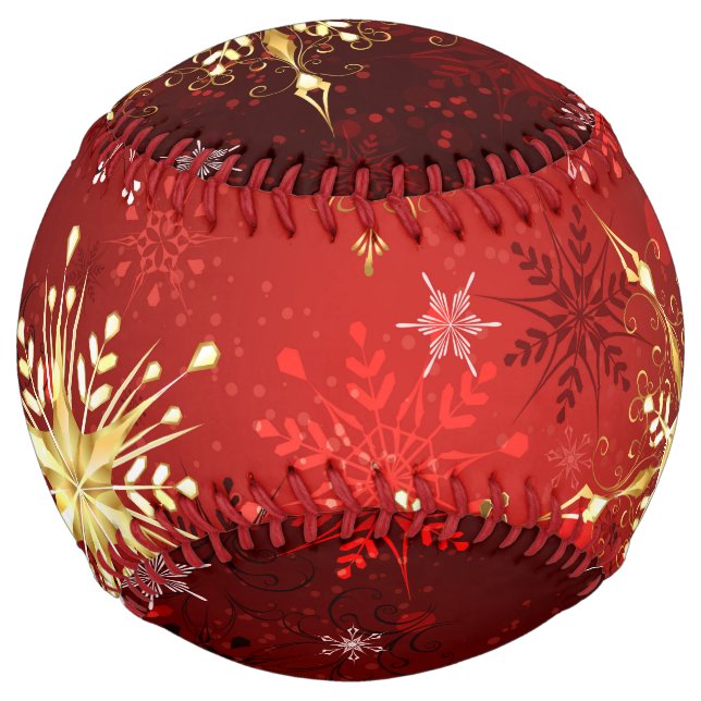 Christmas Golden Snowflakes on Red Background Softball (Front)