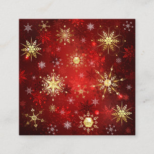 Christmas Golden Snowflakes on Red Background Square Business Card