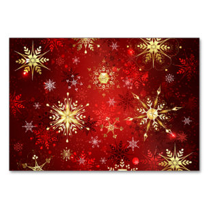 Christmas Golden Snowflakes on Red Background Table Number