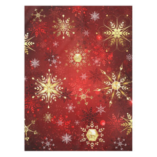 Christmas Golden Snowflakes on Red Background Tablecloth