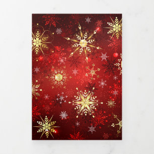 Christmas Golden Snowflakes on Red Background Tri-Fold Programme