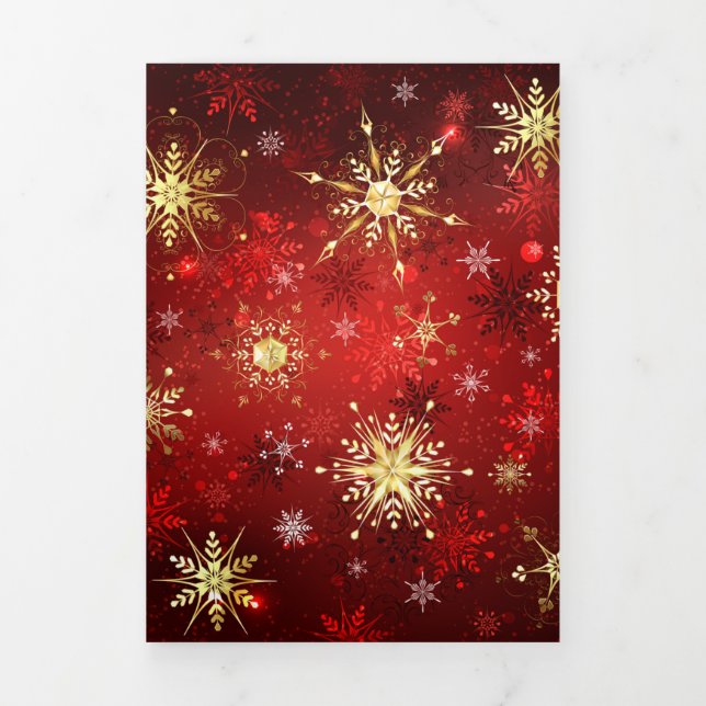 Christmas Golden Snowflakes on Red Background Tri-Fold Programme (Cover)