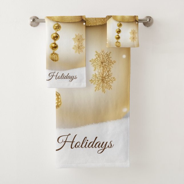 Christmas Golden Snowman Snowflakes Holidays Bath Towel Set (Insitu)