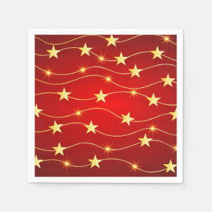 Christmas Golden Stars Red Holidays Napkin