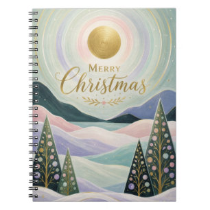 Christmas Golden Sun Pastel Mountain Landscape Notebook