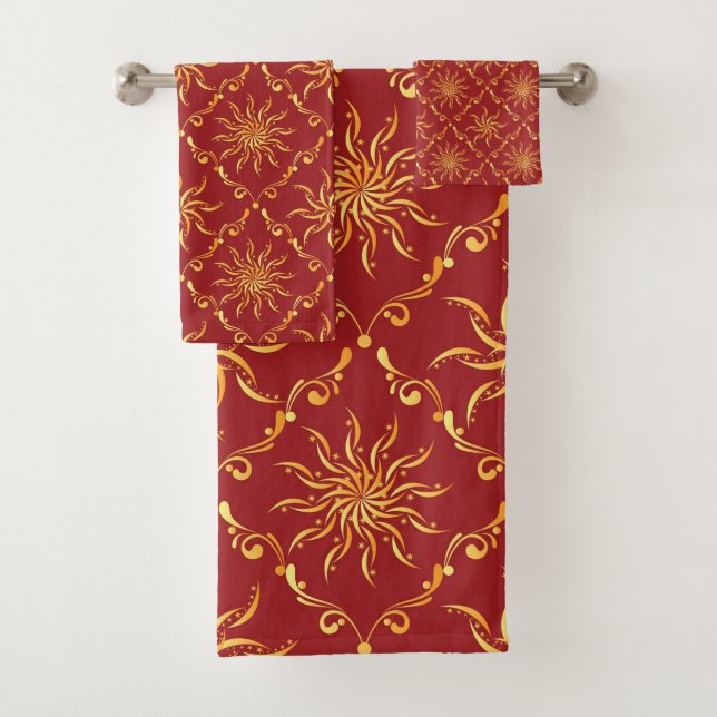 Christmas Golden Sun Pattern Bath Towel Set (Insitu)