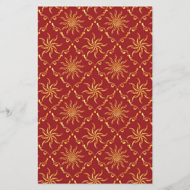 Christmas Golden Sun Pattern Stationery (Front)