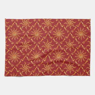 Christmas Golden Sun Pattern Tea Towel