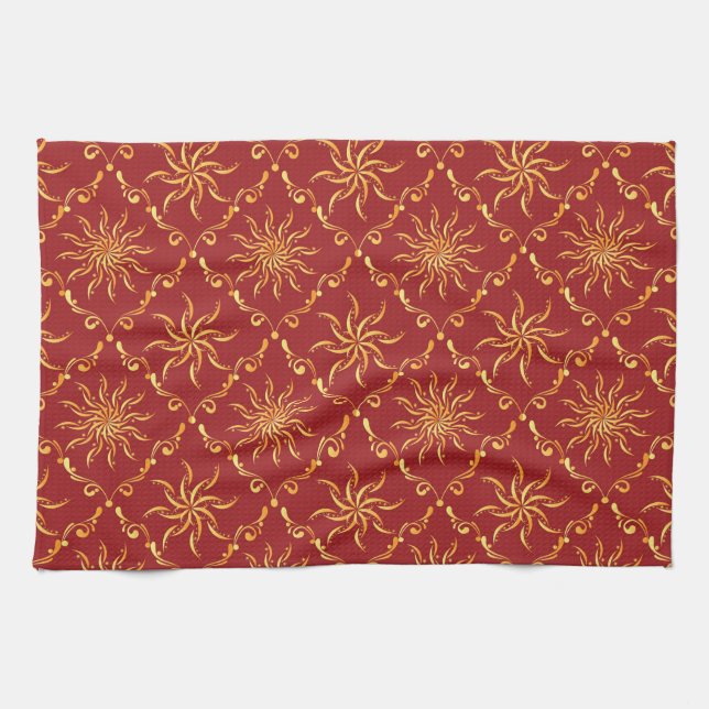 Christmas Golden Sun Pattern Tea Towel (Horizontal)