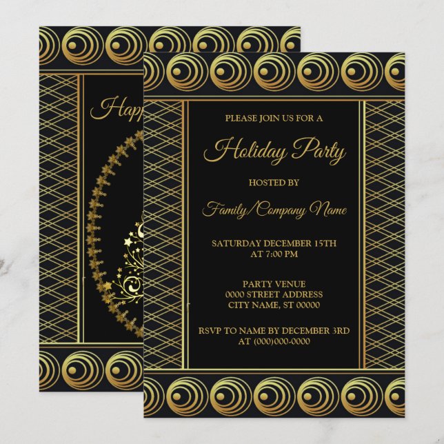 Christmas Golden Tree Holidays Elegant Party Invitation (Front/Back)