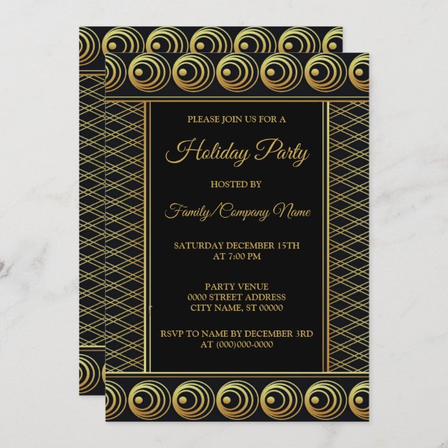Christmas Golden Tree Holidays Elegant Party Invitation (Front/Back)