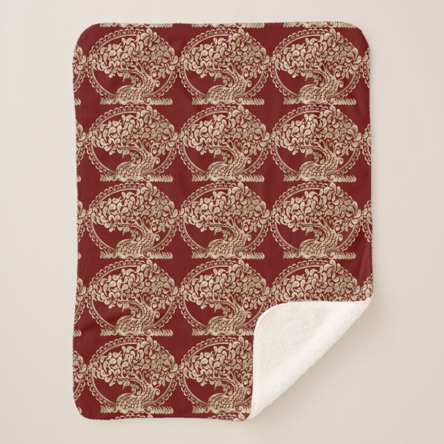 Christmas Golden Tree Pattern Red Marron Sherpa Blanket (Front)